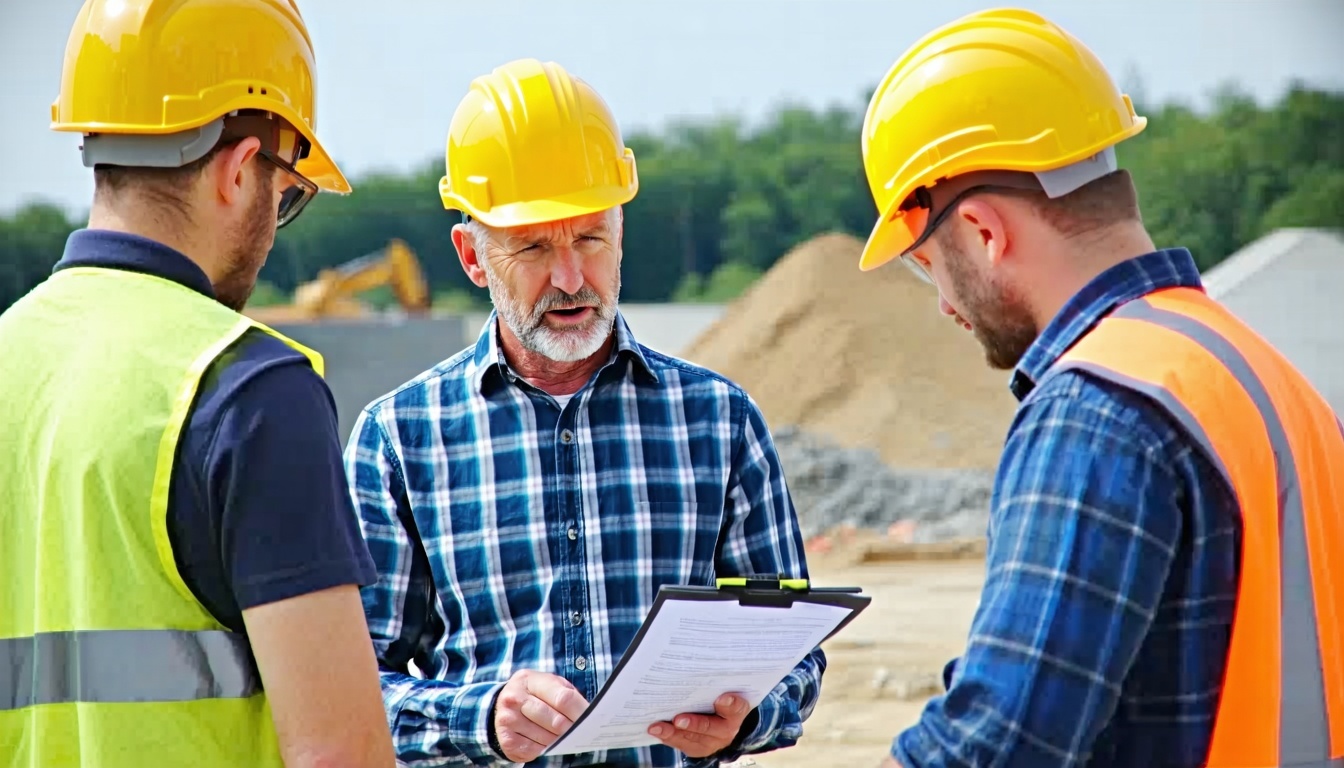 A seasoned tradesman mentoring a group of apprenti