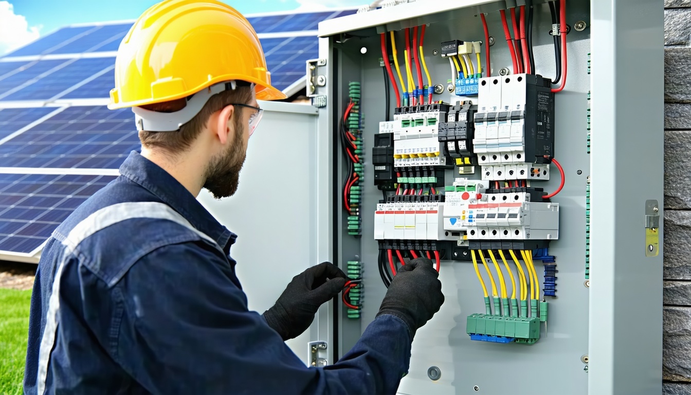 An electrician analyzing a complex electrical pane